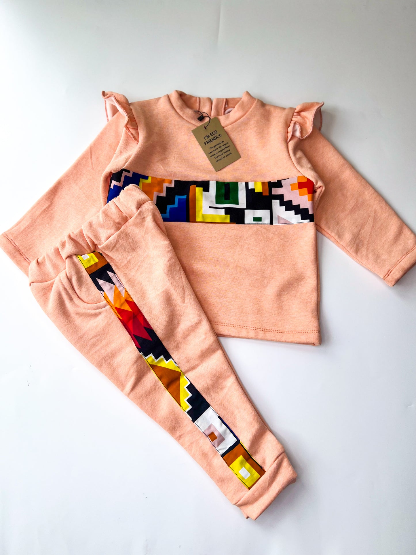 African print little girls Jogger set Peach