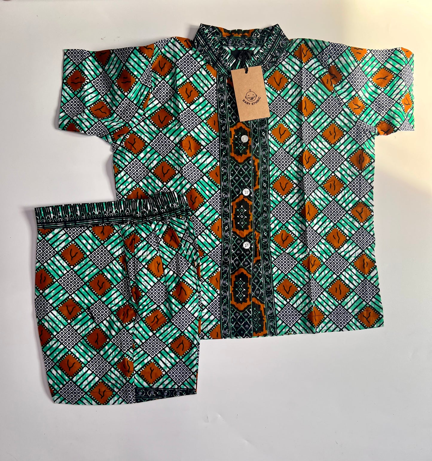 African Print Cotton Button down Shirt and Shorts