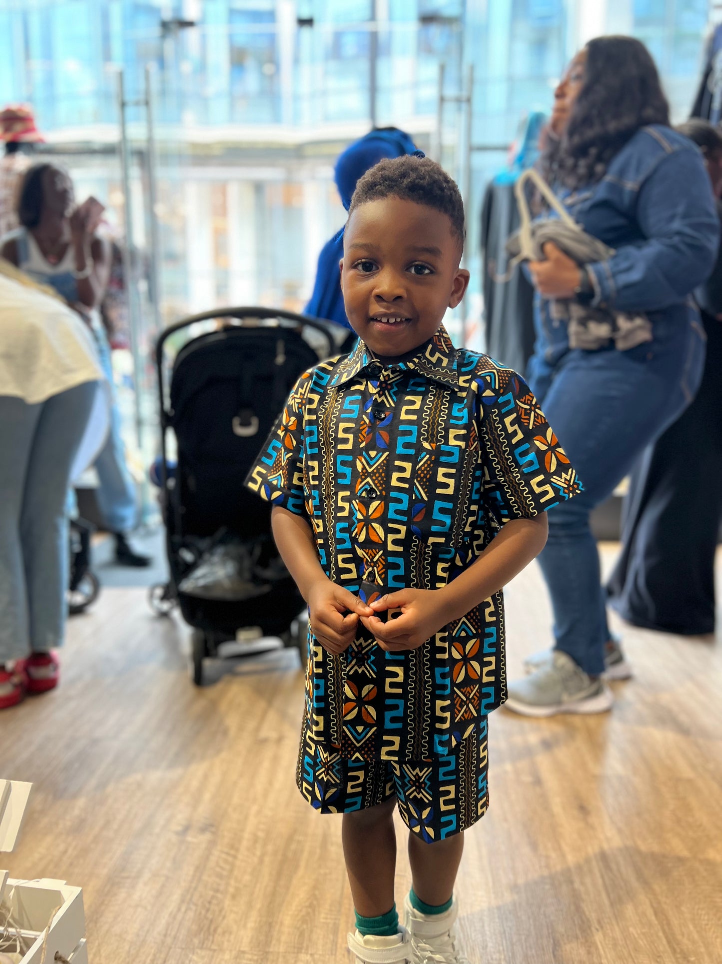 Summer Boys Button down Shirt and Shorts set Tribal Print