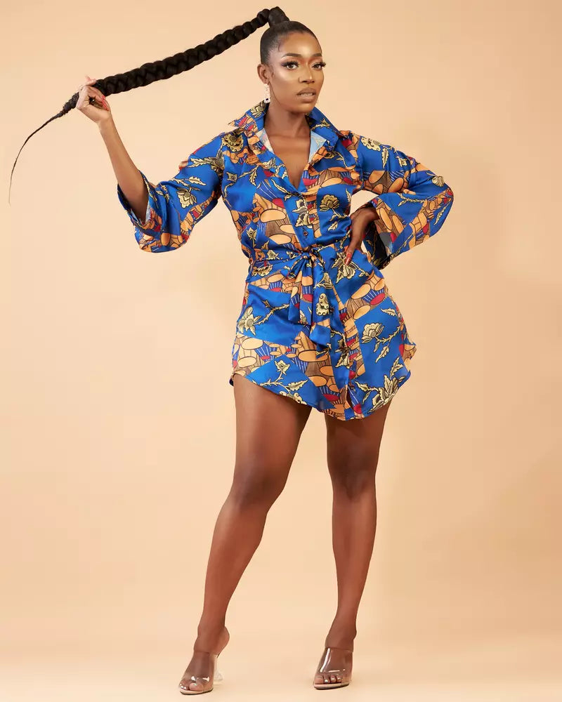 Afeican Print Silk Shirt Dress Niniola
