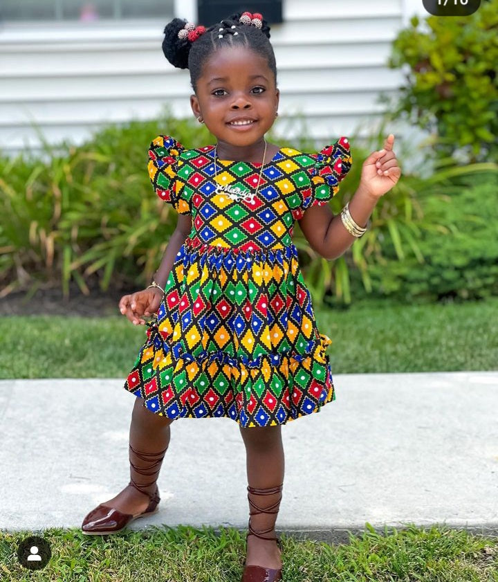 African Print Girl Dress Rainbow