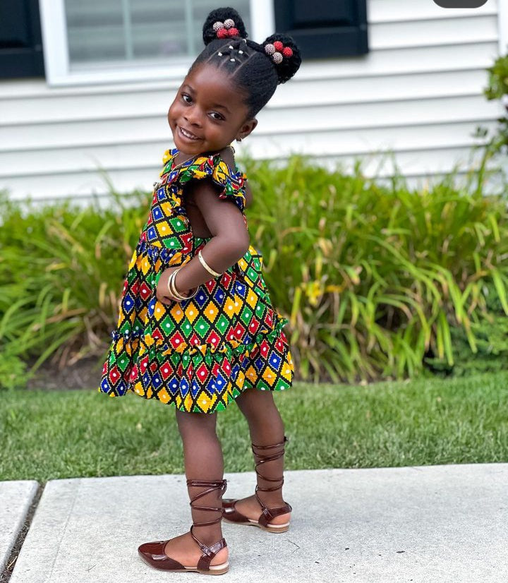 African Print Girl Dress Rainbow