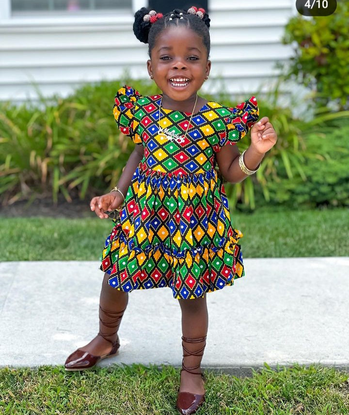 African Print Girl Dress Rainbow