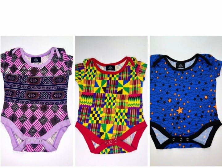 African print Pack of 3 Unisex Baby Ankara Onesies