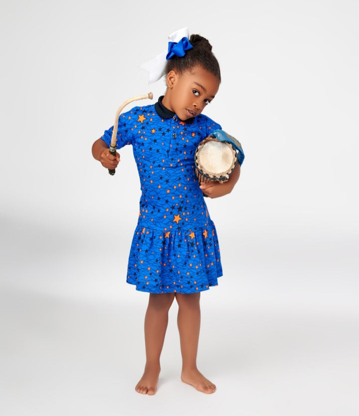African Print Little Girl Dress Star