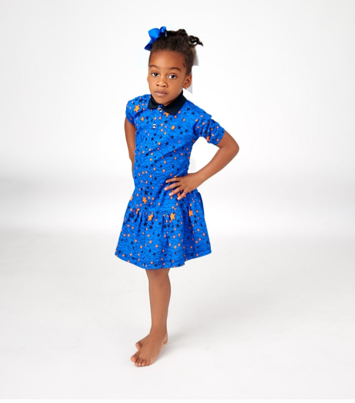 African Print Little Girl Dress Star