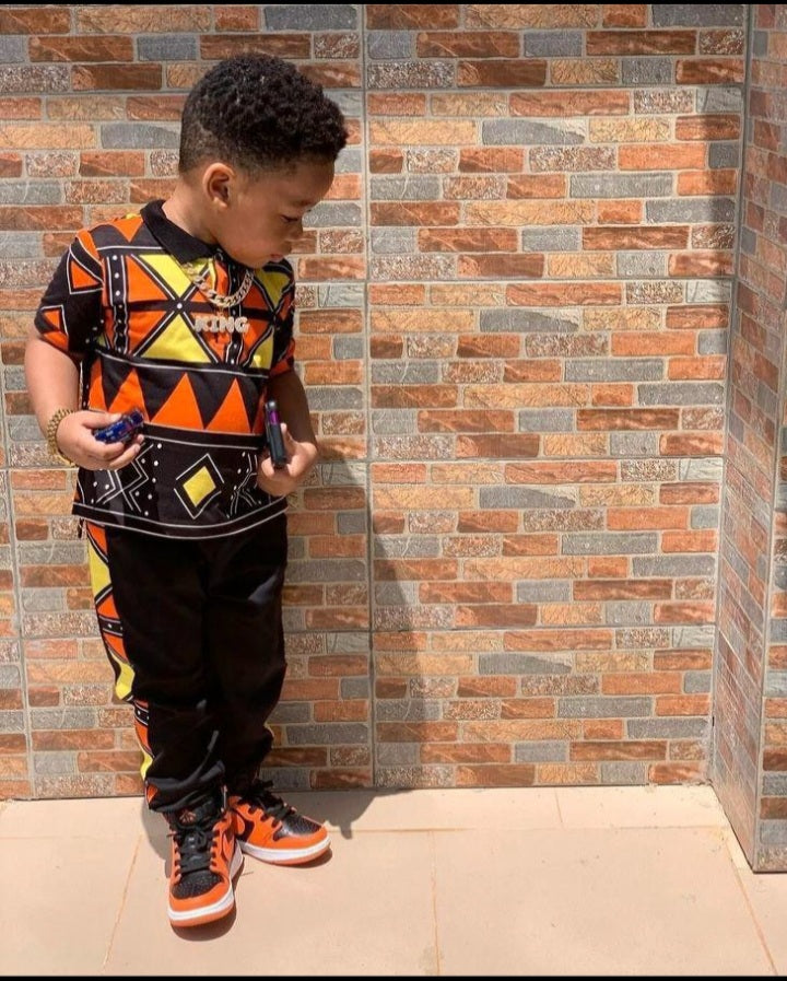 African Print Boys Polo Joggers set Tribal