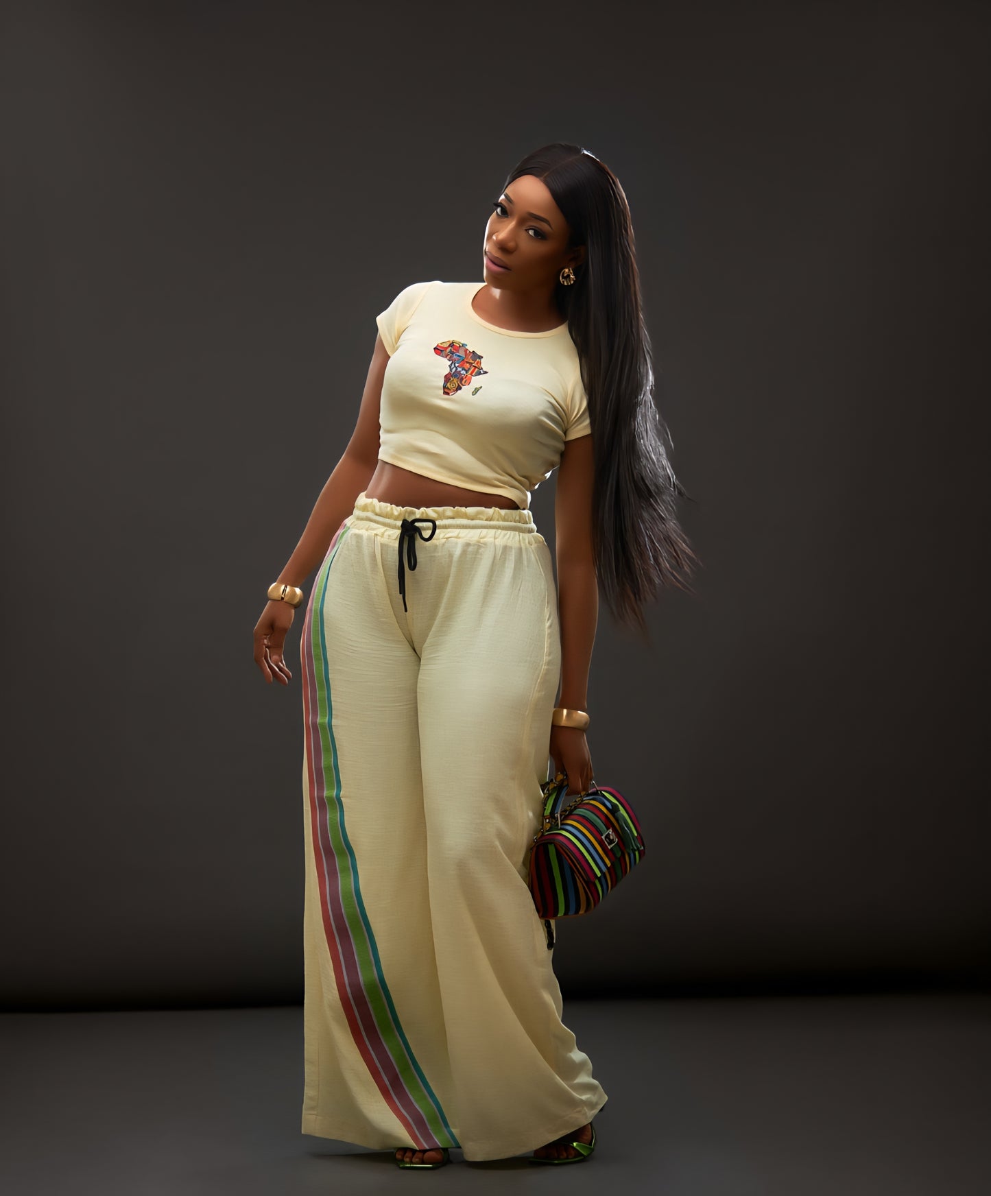African Monogram Tshirt with Linen Aso oke trouser