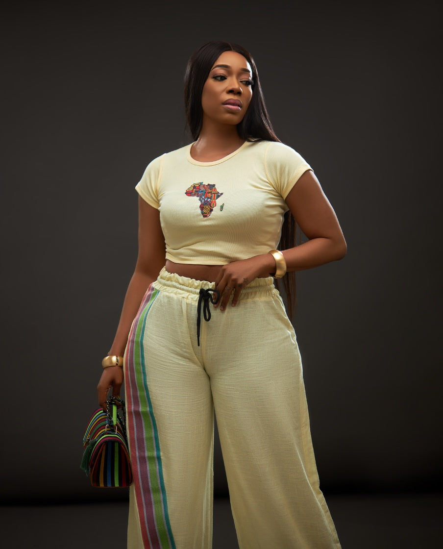 African Monogram Tshirt with Linen Aso oke trouser