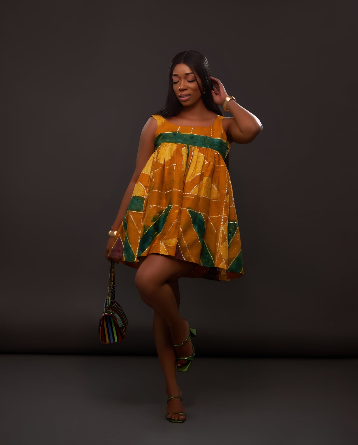 AFRICAN ADIRE BABYDOLL DRESS