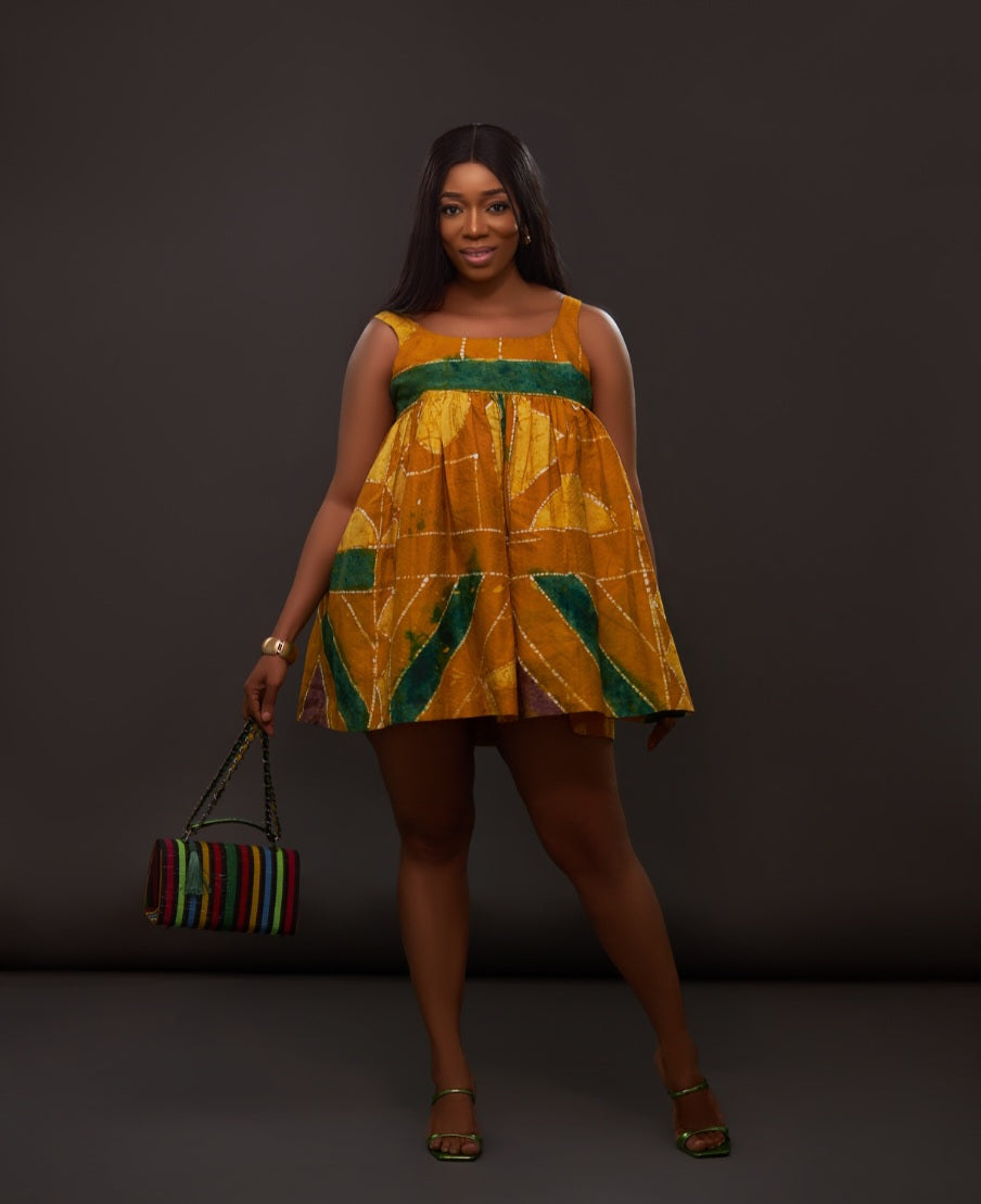 AFRICAN ADIRE BABYDOLL DRESS