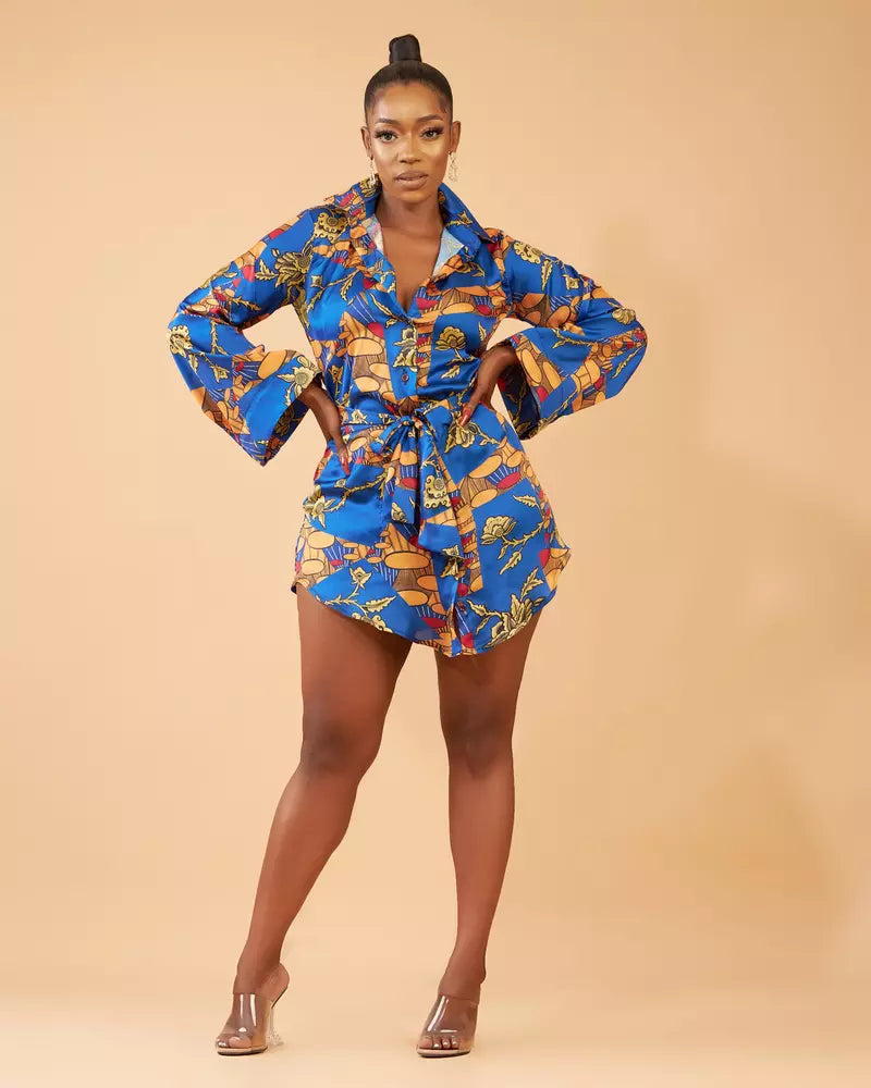 Afeican Print Silk Shirt Dress Niniola