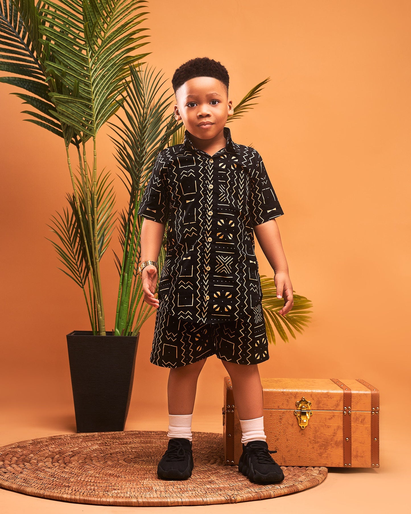 African Print Bongolian Boys Button down Shirt and Shorts Co-Ord Set