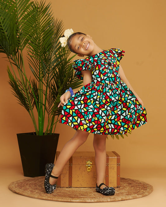 African Print Little Girl Multicoloured Dress for Birthday and special Occasions