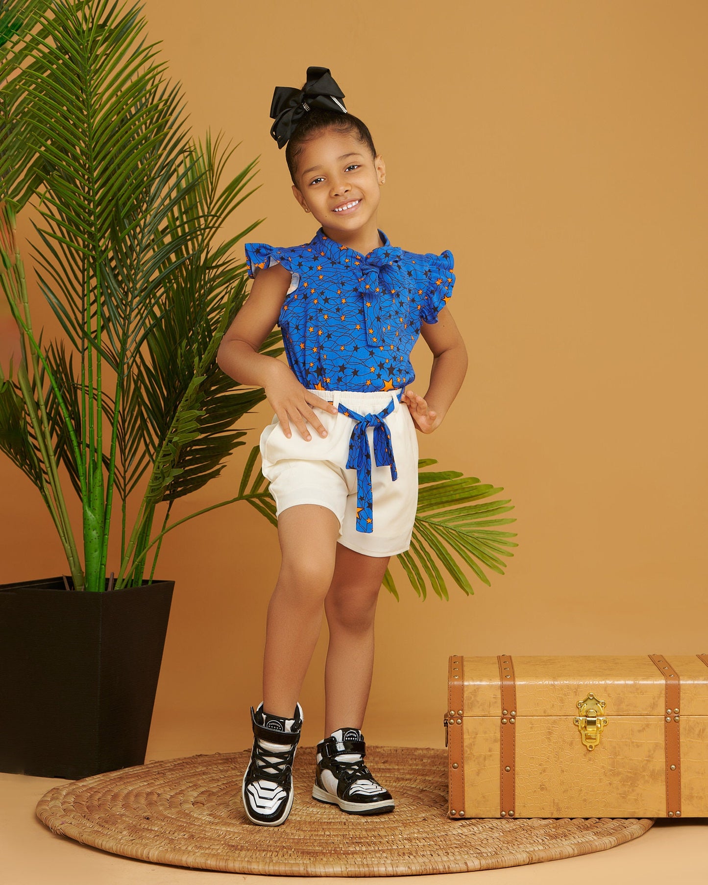 African Print Girls Tshirt and shorts Set Star Print