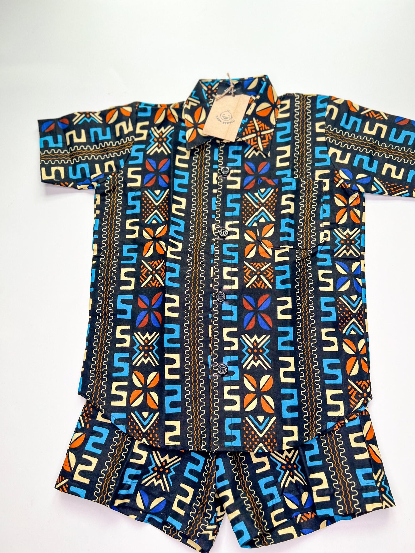 Summer Boys Button down Shirt and Shorts set Tribal Print