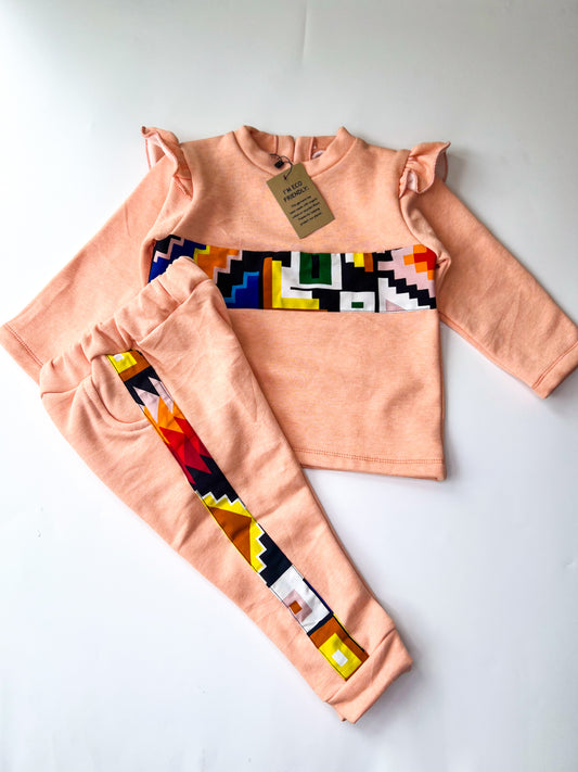 African print little girls Jogger set Peach