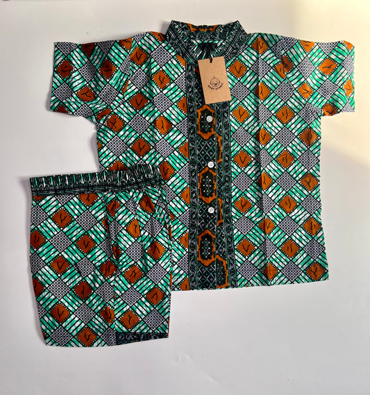 African Print Cotton Button down Shirt and Shorts