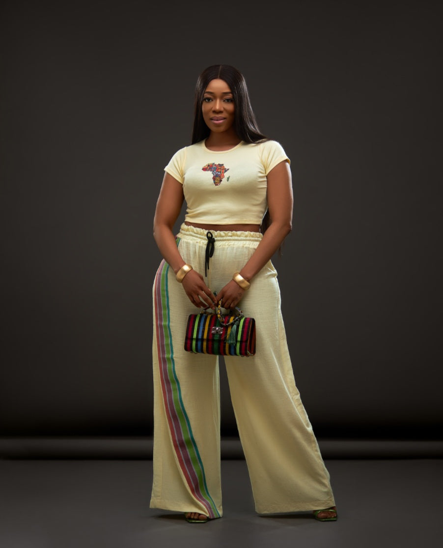 African Monogram Tshirt with Linen Aso oke trouser