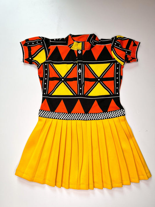 African Print Little Girls Monogolian Polo Dress , 1st birthday dress in OrganicJersey