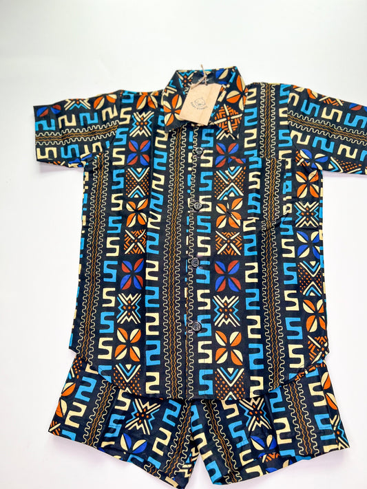 Summer Boys Button down Shirt and Shorts set Tribal Print